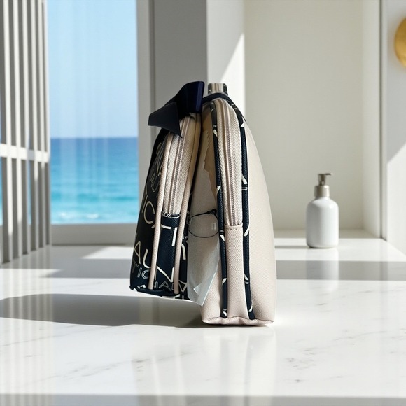 Nautica 2PC Trap Set Travel Cosmetic Makeup Bag Blush Navy NWT - Picture 4 of 8